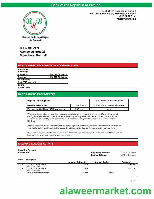 Burundi Bank of the Republic of Burundi bank statement
